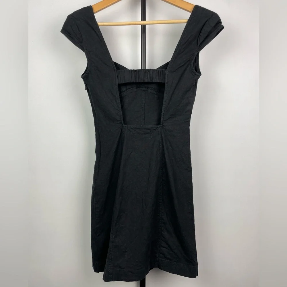 urban outfitters black linen dress Urban Outfitters Emilia Black Linen Button-Through Midi Dress